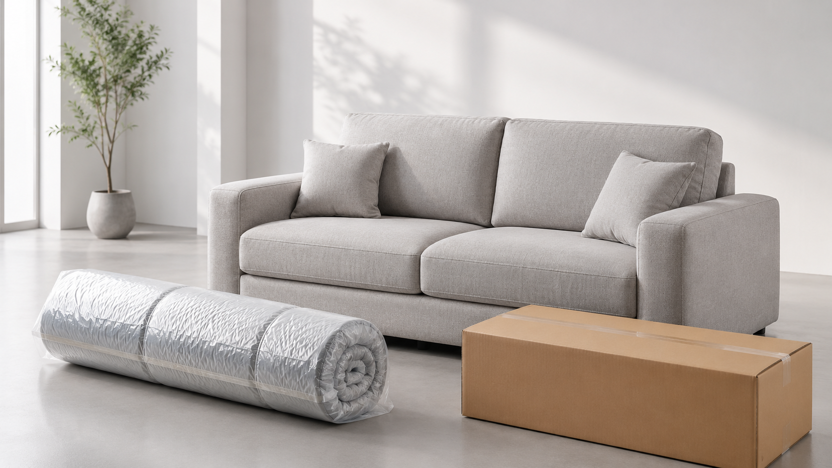 Compressed sofa in a box for wholesale furniture buyers